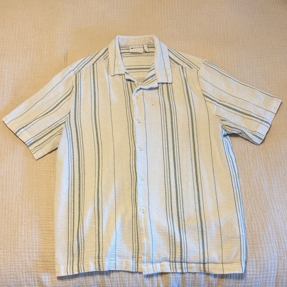 ASOS Men's Casual Shirt with Cream and Green Stripes